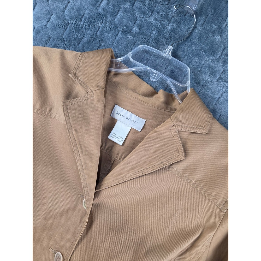 Susan Bristol Tan Cotton Utility Blazer Jacket Stretch Pockets RN 43189 Size L